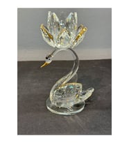 Dekoratif Kristal Cam Tekli Lotus Kuğulu Şamdan Gold