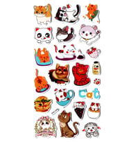Sticker Kabartmalı Stiker Çıkartma Etiket (XHC049)-18x9 cm- Sevimli Kedi