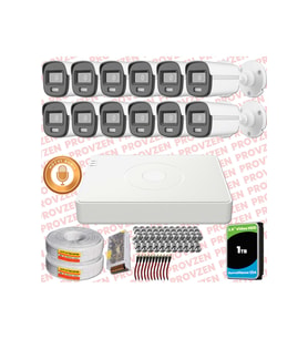 Provzen Hikvision 12'li Full HD Güvenlik Kamerası Set 7/24 Renkli, Mikrofonlu, Olay Anında Bildirim