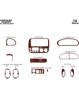 Meriç® Chrysler Voyager Ön Torpido Kaplama Maun 12 Parça 1996-2001 (Maun)