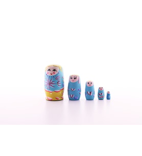 Ahşap Tombul İç İçe Matruşka Bebek Mavi 1 Set 5li Büyük Boy