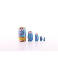 Ahşap Tombul İç İçe Matruşka Bebek Mavi 1 Set 5li Büyük Boy