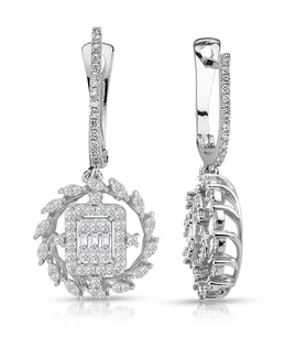 Modern Tasarım 1.10 Ct Baget Kare Küpe (Beyaz-Altın)