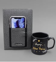 Yılbaşına Özel Happy New Years Kupa & Telefon Cepli Gri Defter Hediye Seti