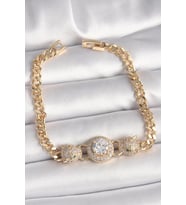 Pirinç Gold Renk Zirkon Taşlı Leopar Figür Zincir Model Kadın Bileklik - TJ-BB6828