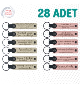 S Kahve & Yavru Ağzı, Yılbaşı Kutlamalarına Anlamlı Anı 28’li Set, Mesajlı Deri Hatıra Anahtarlık