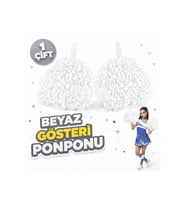 1 Çift ( 2 Adet ) Beyaz Renk 23 Nisan 19 Mayıs 29 Ekim Okul Gösteri Ponponları Ekstra Dolgun