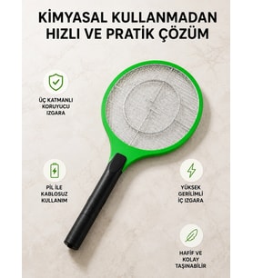 Taşınabilir Elektronik Sineklik – Üç Katmanlı Güvenli Izgara ve Kimyasız Koruma