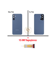 Samsung Galaxy A15 Mavi Renk Uyumlu Lensli Arka Kapak + B7000 Yapıştırıcı Arka Cam Batarya Kapağı Pil Kapağı Lazer Kesim Back Cover Galaxy A15 Uyumlu
