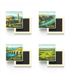 Diyarbakır - Baskılı Buzdolap Magneti Kare - 9x9 cm - 4 Adet