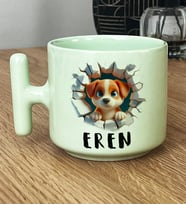 Kişiye Özel 3D Yavru Köpek Hediye Pastel T Kupa İsimli İsim Yazılı (Yeşil)