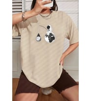 Unisex Uzay Baskılı T-shirt (Bej)