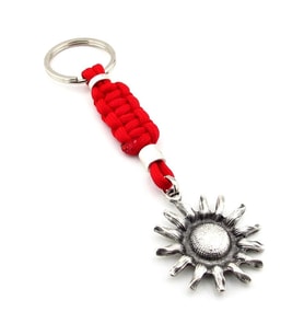 Ay Çiçeği Sunflower Bahar Kırmızı Makrome Örgü Metal Uçlu Anahtarlık KC303