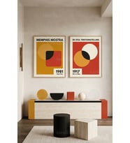 Retro Geometrik 2'li Ahşap Çerçeveli Tablo Seti