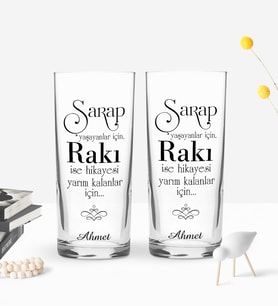 BK Gift Kişiye Özel Renkli Baskılı Yarım Kalanlar İçin Tasarımlı İkili Rakı Bardağı Seti-1 (Beyaz)