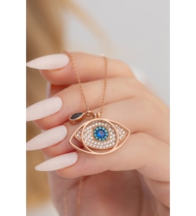 Safir Taşlı Rose Göz Model Gümüş Kadın Kolye Gklgozmodl9-ros