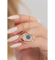 Safir Taşlı Rose Göz Model Gümüş Kadın Kolye Gklgozmodl9-ros