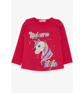 Breeze Kız Çocuk Uzun Kollu Tişört Unicorn 2-6 Yaş, Fuşya
