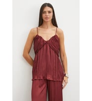 Mürdüm Pliseli Saten Bluz