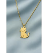 Kişiye Özel Minik Sevimli Silüet Kedi Kolye 925K Gümüş (Gold)