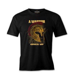 A Warrior Never Gives Up Spartans Helmet Siyah Erkek Tshirt