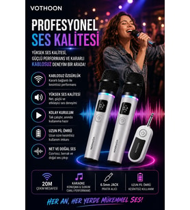 Kablosuz Karaoke Çift Mikrofon 6.5 mm Sahne Parti Düğün Aktivite Amfi Hoparlör