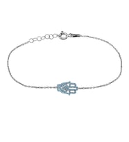 EMILIANO JEWELLERY Turkuaz Taşlı Siyah Rodaj Kaplama El Desenli Gümüş Bileklik