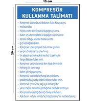 Metal Kompresör Kullanma Talimatı 15 Cm x 20 Cm Uyarı Levhası Yönlendirme Tabelası