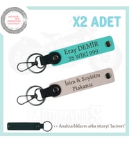 İsmin ve Plakan, Tarzının Parçası Olsun – Deri 2’li Anahtarlık Seti Hediyelik, Pudra-Turkuaz-Laci