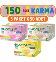 Evony 3 Katlı Filtreli Burun Telli Cerrahi Maske 150 Li Set Karma Small/Medium (Sarı/Pembe/Bej) (Çok Renkli)