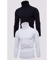 Unisex 2’li Hazır Paket Siyah - Beyaz Balıkçı Yaka Kaşkorse Şardonlu Slimfit Boğazlı Kazak