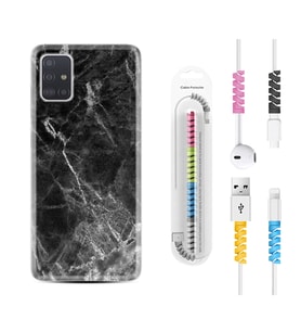 Samsung a71 A72 A73 A7 A9 2018 C7 C9 Kılıf Kablo Koruma Spiral Silikon Kara Mermer 1375
