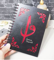 Kişiye Özel Elif Vav Desenli Ahşap Kapaklı Defter - Ajanda - İsme Özel - A5 60 Yaprak (120 SAYFA) Hediyelik (Kırmızı)