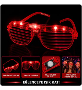 LED Işıklı Panjur Parti Gözlüğü Kırmızı Renk Shutter Gözlük