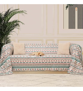 CONCEPT SoftMicro Boho Etnik Desenli Mikrofiber Koltuk Örtüsü ve Şalı, Kaymaz Turkuaz 180x300 cm