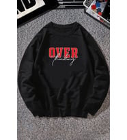 Unisex Over Thinking Baskılı Bisiklet Yaka Sweatshirt (Siyah)