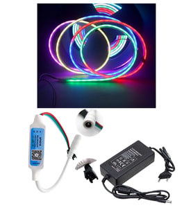 5 Metre 12V 6x12 mm 120 Ledli Argb Pixel Neon Led Bluetoothlu Cep Telefonundan Kumandalı 5A Adaptörl