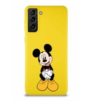 Samsung Galaxy S21 Plus Soft Premier Kapak Mickey Mouse-A Tasarımlı Silikon Kılıf - Sarı (Şeffaf)