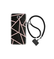 Samsung Galaxy C7 Kılıf Desenli Silikon Boyun Askılı Pembe Şeritli Mermer 1312
