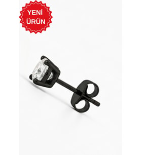 925 Ayar Gümüş Siyah Rodajlı 4 mm Zirkon Taşlı Tektaş Erkek Küpe (1 Adet) (Beyaz)