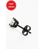 925 Ayar Gümüş Siyah Rodajlı 4 mm Zirkon Taşlı Tektaş Erkek Küpe (1 Adet) (Beyaz)