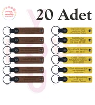 A Kahve & Sarı, Yaratıcı Tasarım Atölyesine Hatıra, 20’li Set, Kişiye Özel Yazılı Deri Anahtarlık