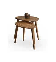FAVdecor Sweet Masif Doğal Ahşap Zigon Sehpa 2'li Set, Modern Masif Yan Sehpa (Ceviz)