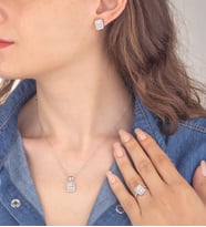 925 Ayar Gümüş Baget Taşlı Trapez Model Takı Seti
