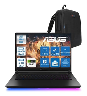 Asus Rog Strix Scar G18 G835LXG-TQ557 Intel Core Ultra 9 290HX Plus 48GB Ddr5 4tb SSD Fdos 175W RTX5090 24GB Ggdr7 18" 4K Wquxga Miniled 240Hz Gaming Laptop ROGTQ557F28 + Zettaçanta