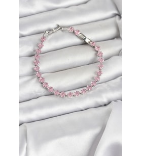 Pembe Kare Zirkon Taşlı Gümüş Renk Pirinç Su Yolu Kadın Bileklik 5886 - HPSBYI4020-7941