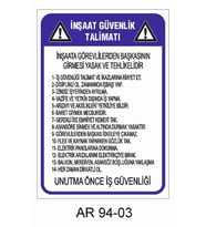 İŞ GÜVENLİĞİ UYARI LEVHASI 1 ADET PVC 21 X 29CM