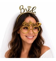 Bride Yazılı Gold Taç ve Parti Gözlüğü Seti