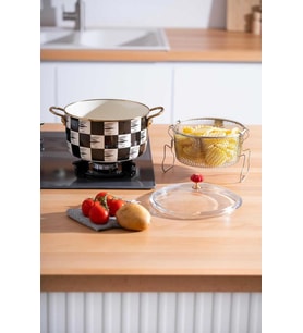 Acar XAP-22-0249 Qualita King Damalı Emaye Kızartma Tenceresi 22 cm (Beyaz)