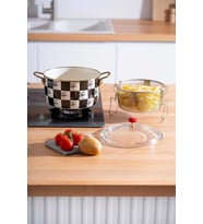 Acar XAP-22-0249 Qualita King Damalı Emaye Kızartma Tenceresi 22 cm (Beyaz)